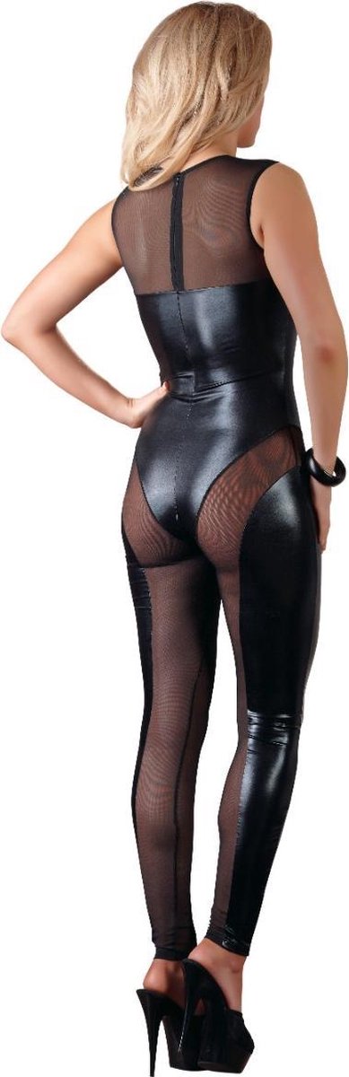 Cottelli Collection Catsuit Gaas en Wetlook - Zwart