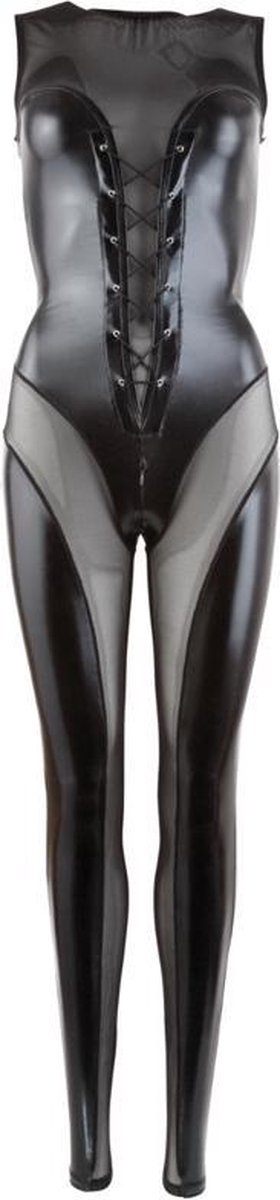 Cottelli Collection Catsuit Gaas en Wetlook - Zwart