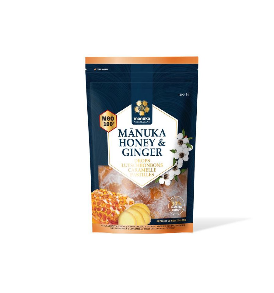 Manuka New Zealand Manuka honing MGO 100+ pastilles gember 120 gram