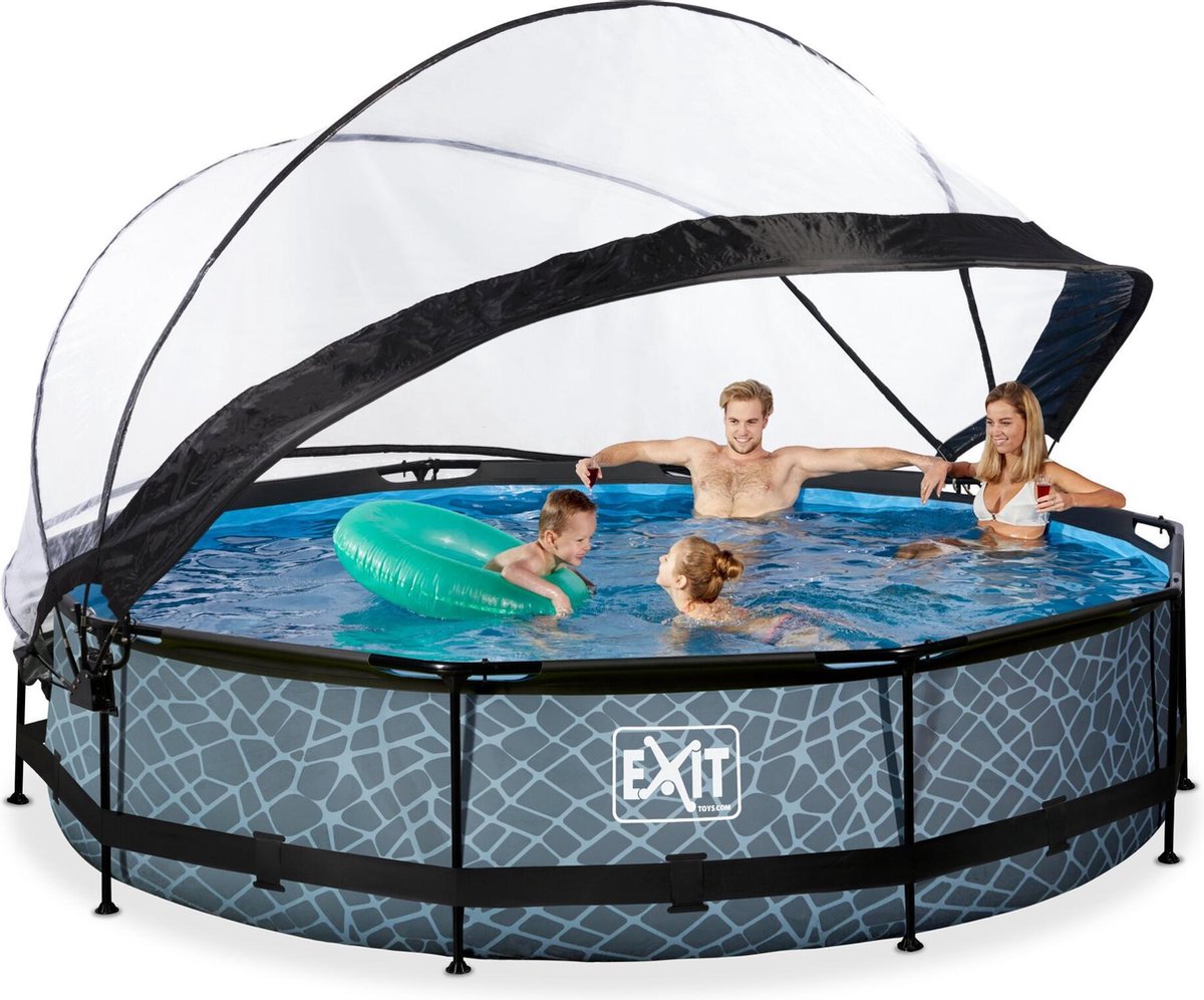 EXIT Toys Exit Stone Zwembad ø360x76cm Met Overkapping En Filterpomp - - Grijs