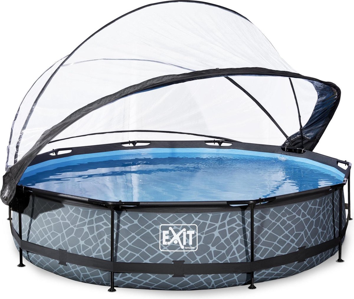 EXIT Toys Exit Stone Zwembad ø360x76cm Met Overkapping En Filterpomp - - Grijs