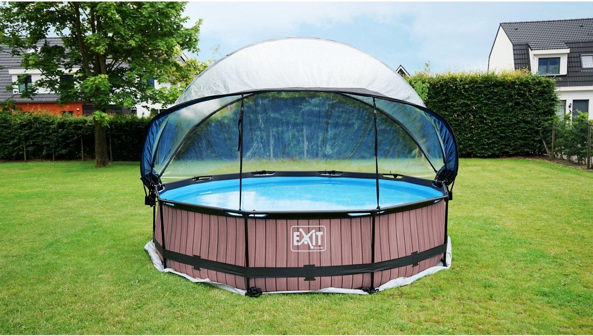 EXIT Toys Exit Stone Zwembad ø360x76cm Met Overkapping En Filterpomp - - Grijs