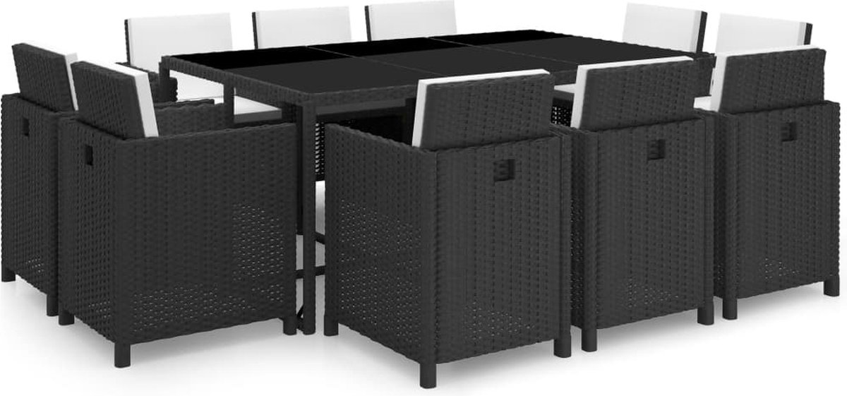 Vidaxl 11-delige Tuinset Met Kussens Poly Rattan - Zwart