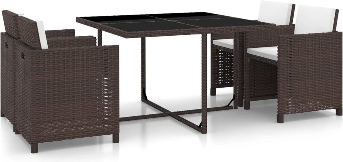 Vidaxl 5-delige Tuinset Met Kussens Poly Rattan - Bruin