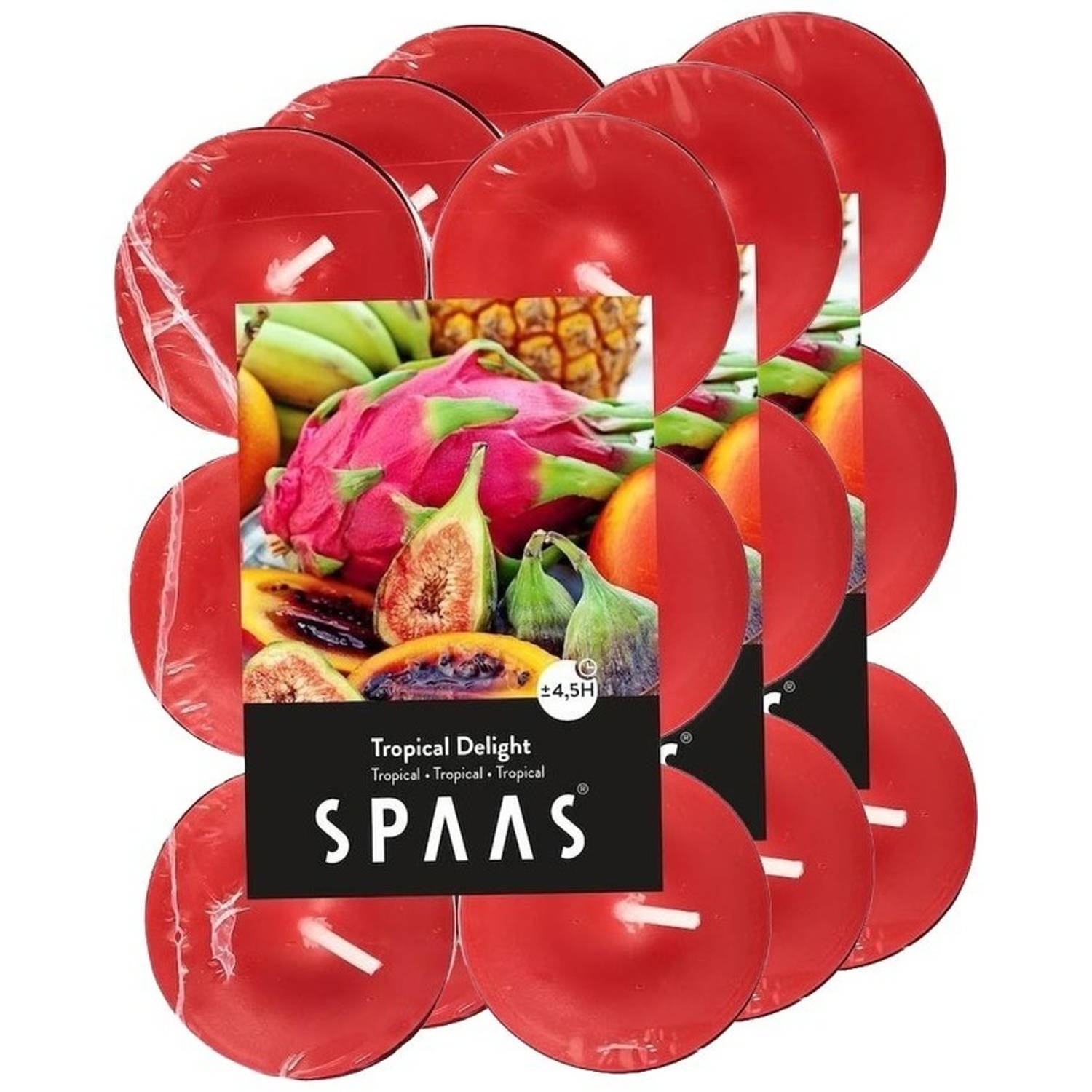 Spaas 36x Geurtheelichtjes Tropical Delight 4,5 Branduren - Geurkaarsen Tropische Vruchten Geur - Waxinelichtjes - Roze