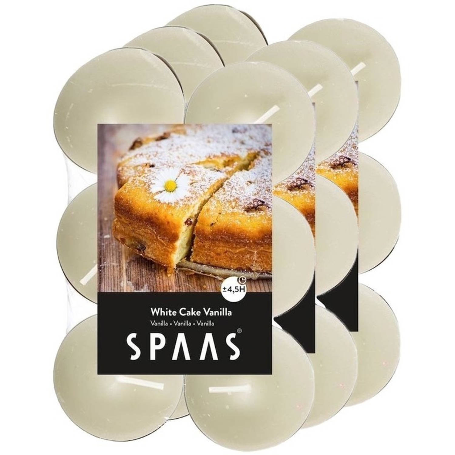 Spaas 36x Geurtheelichtjes White Cake Vanilla 4,5 Branduren - Geurkaarsen Cake/vanille Geur - Waxinelichtjes