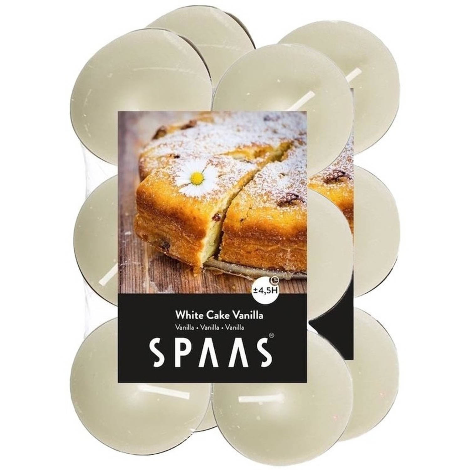 Spaas 24x Geurtheelichtjes White Cake Vanilla 4,5 Branduren - Geurkaarsen Cake/vanille Geur - Waxinelichtjes