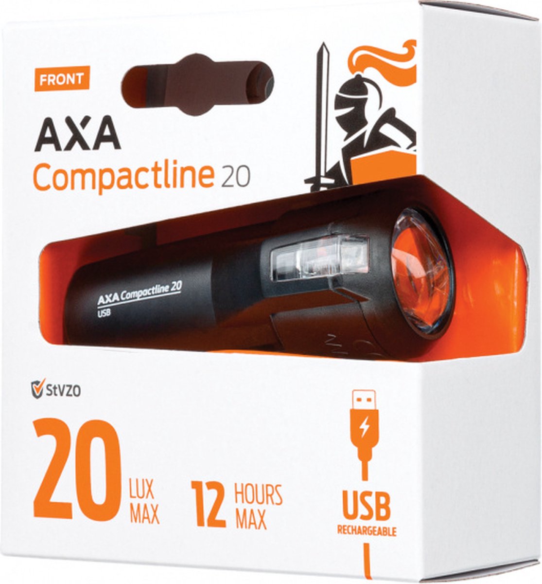 AXA voorlicht Compactline 20 lux led USB oplaadbaar - Zwart