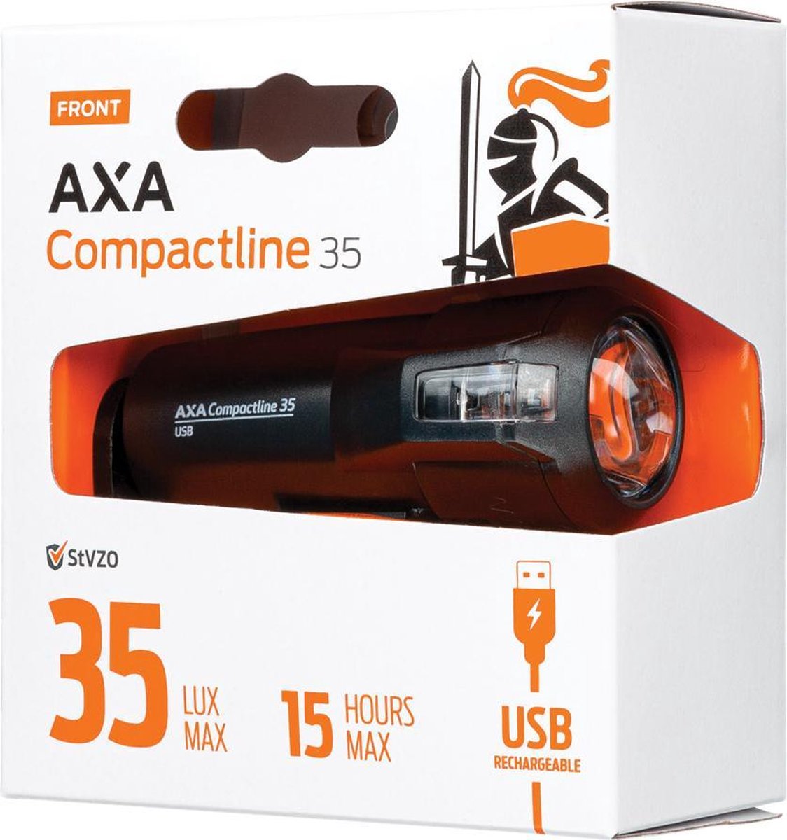 AXA voorlicht Compactline 35 lux led USB oplaadbaar - Zwart