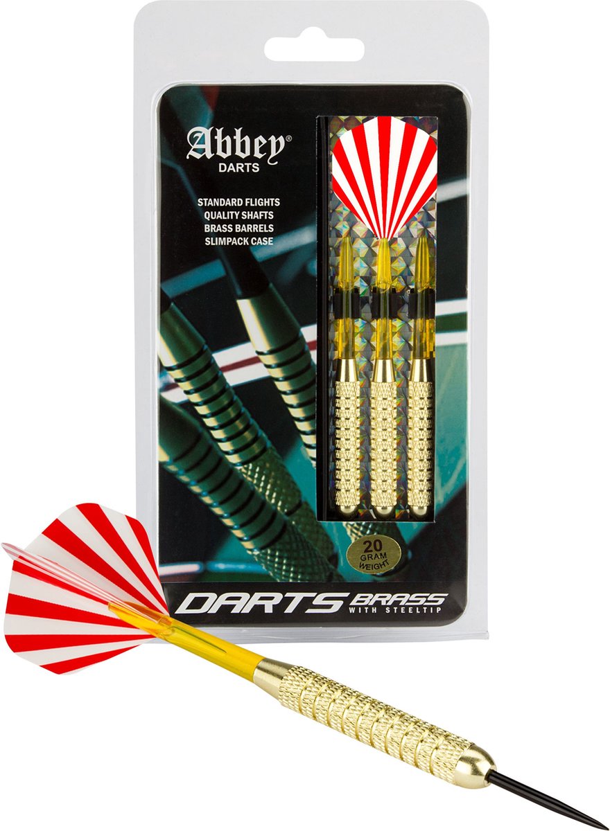 Abbey Darts Brass Dartpijlen Red Stripes - 3 Stuks - Rood