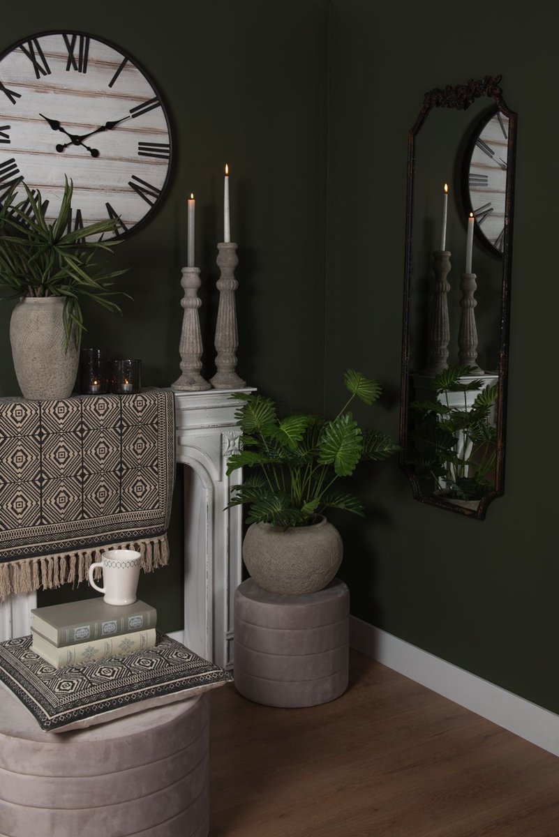 Clayre & Eef Poef 64727be Ø 40*35 Cm - Hout / Textiel Hocker - Beige