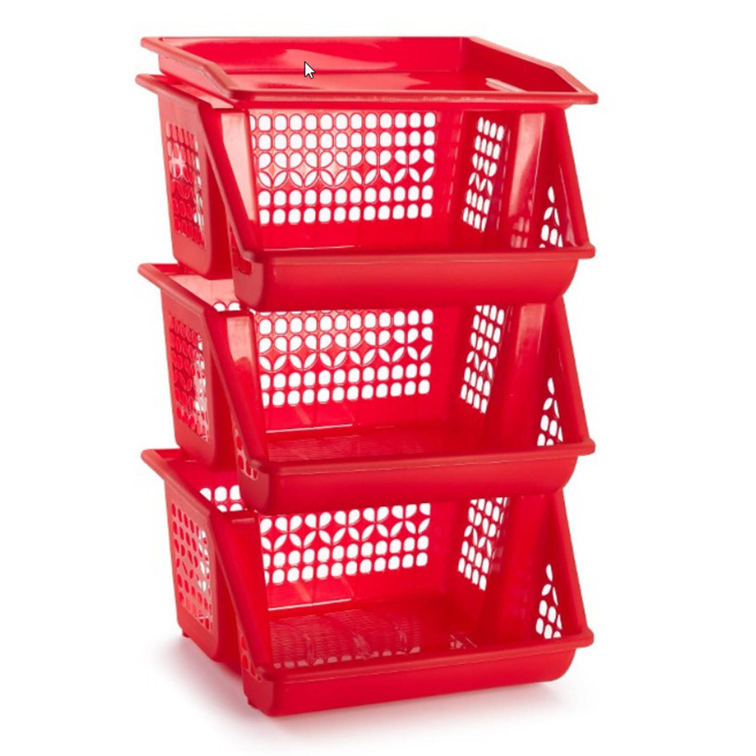 Forte Plastics 1x Rode Opberg Kratten/kasten/organizers 3 Vakken 62 X 32 Cm - Stapelbare Manden/bakken Om Spullen In Op Te Bergen - Rood
