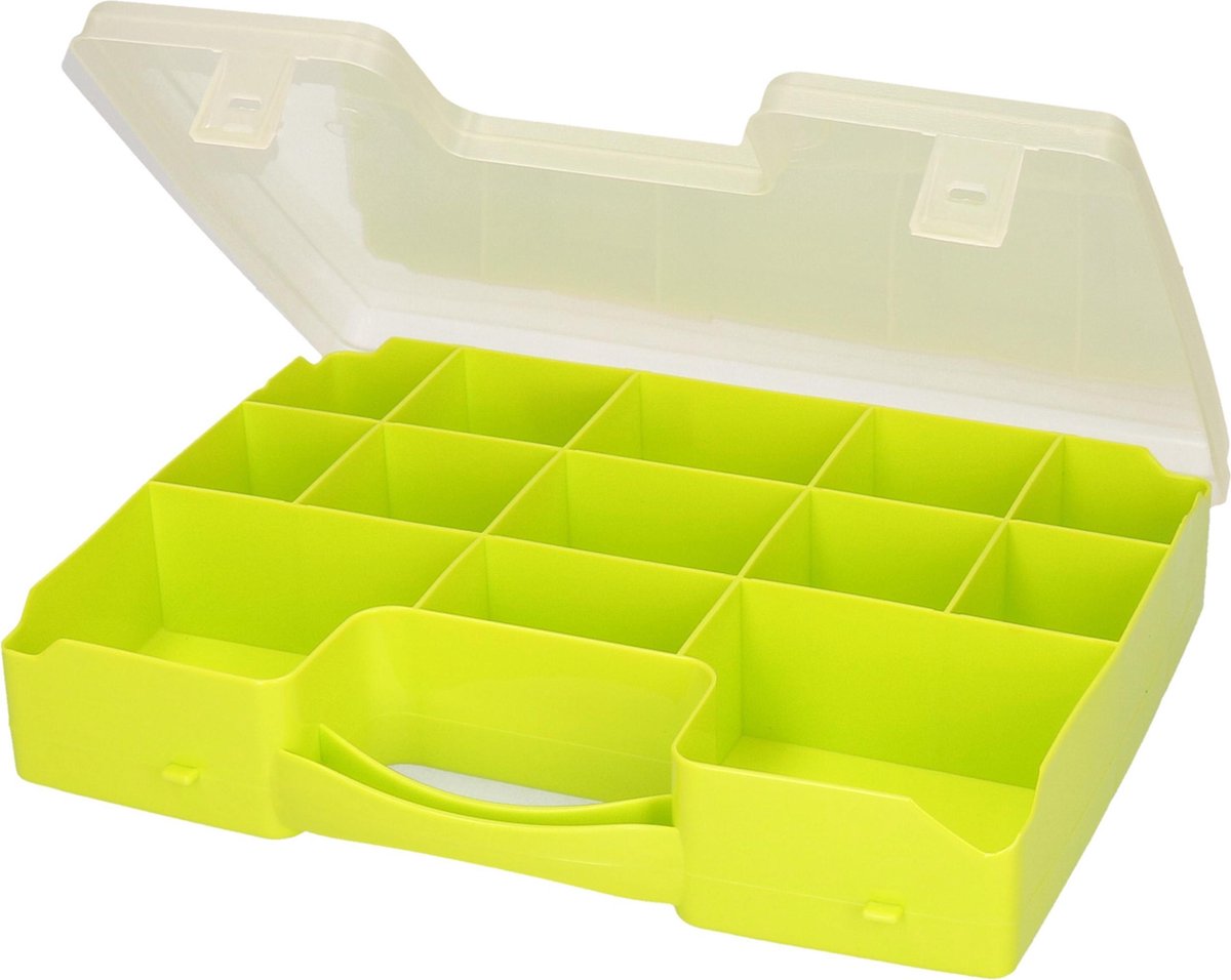 Forte Plastics 1x Opbergkoffertje/opbergdoosjes 13-vaks Sorteerdoos/box - Opbergers - 27,5 X 20,5 X 3 Cm - Groen