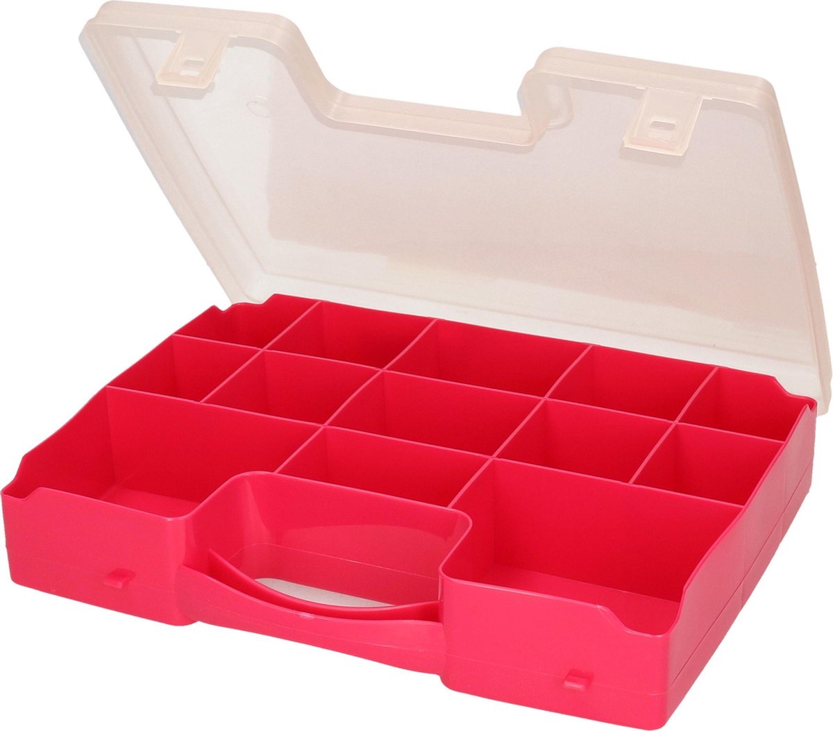 Forte Plastics 1x Opbergkoffertje/opbergdoosjes 13-vaks - Fuchsia - Sorteerdoos/box - Opbergers - 27,5 X 20,5 X 3 Cm - Roze