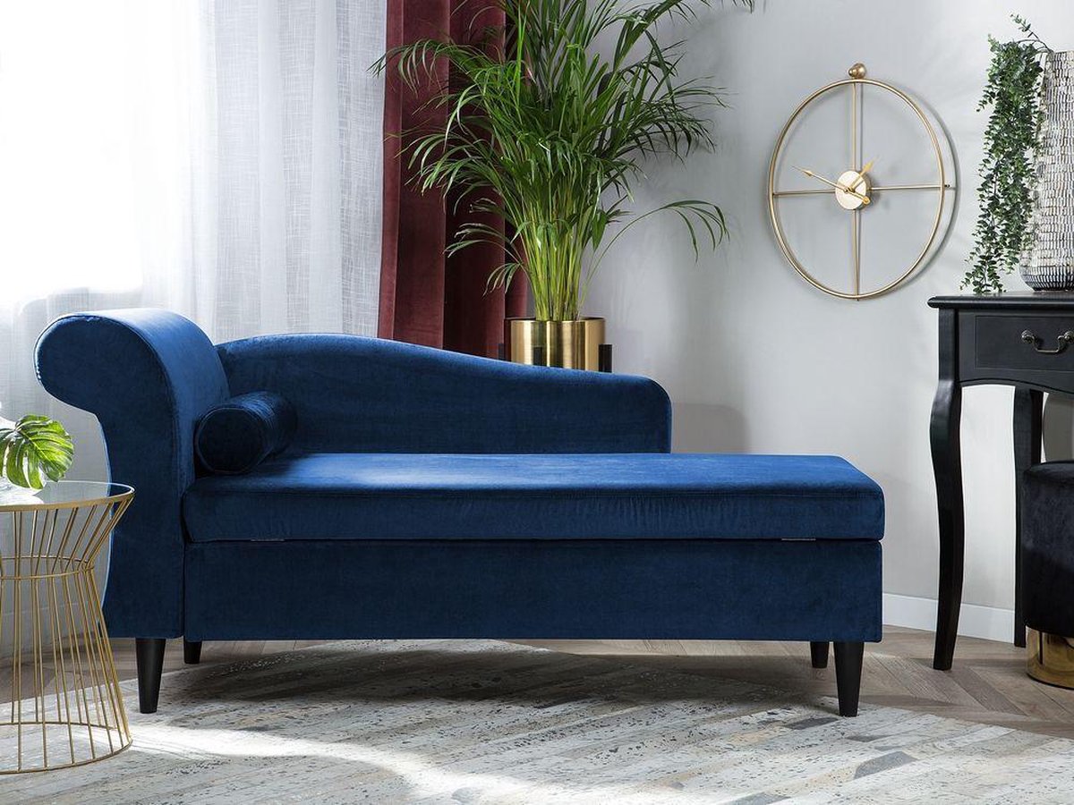 Beliani Luiro Chaise Longue Fluweel 70 X 160 Cm - Blauw