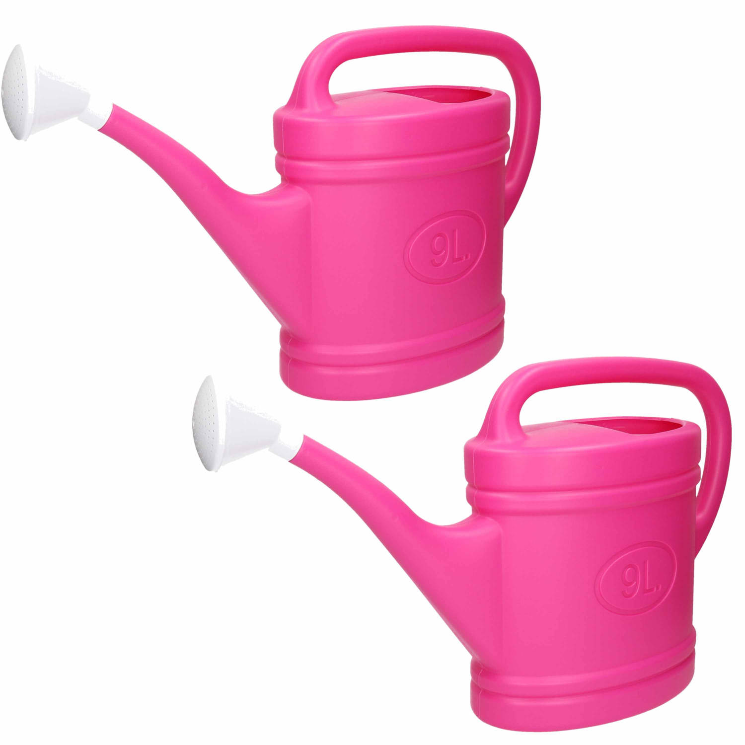 Forte Plastics 2x Stuks Tuin Planten Gieter Met Broeskop 9 Liter - Planten Water Geven - Kunststof - 59 X 19 X 36 Cm - Roze