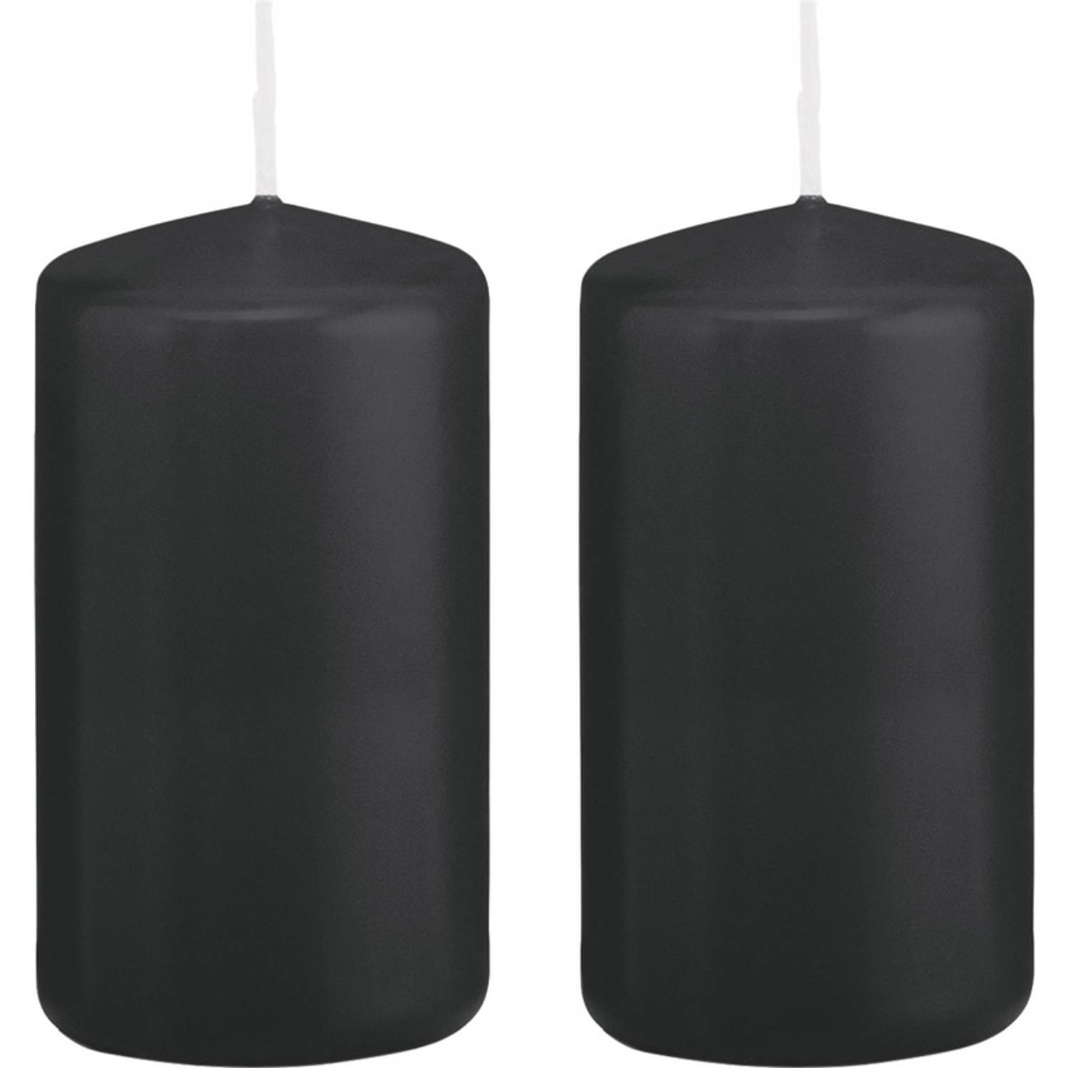 Trend Candles 2xe Cilinderkaars/stompkaars 6 X 12 Cm 40 Branduren - Geurloze Kaarsen - Woondecoraties - Zwart