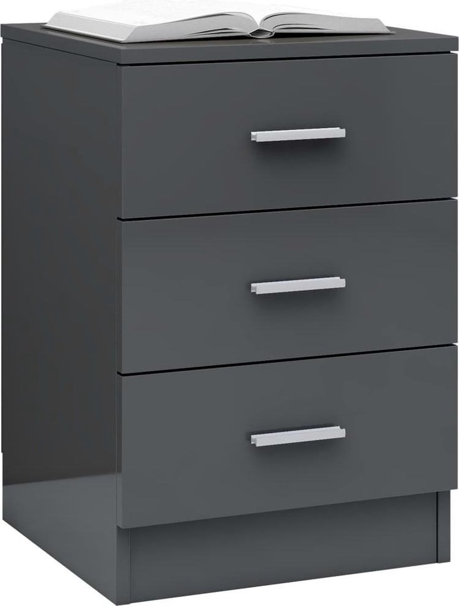 Vidaxl Nachtkastje 38x35x56 Cm Spaanplaat Hoogglans - Grijs