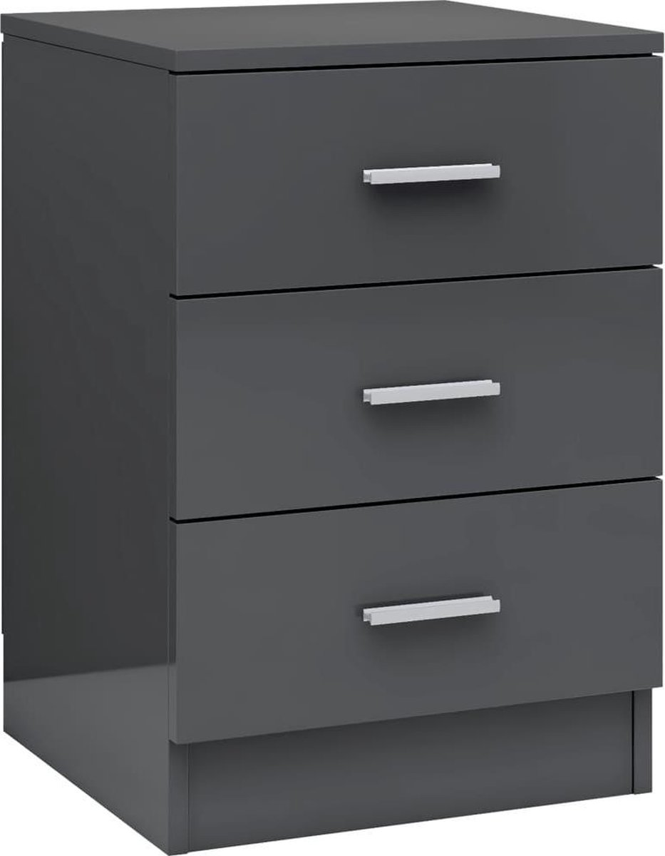 Vidaxl Nachtkastje 38x35x56 Cm Spaanplaat Hoogglans - Grijs