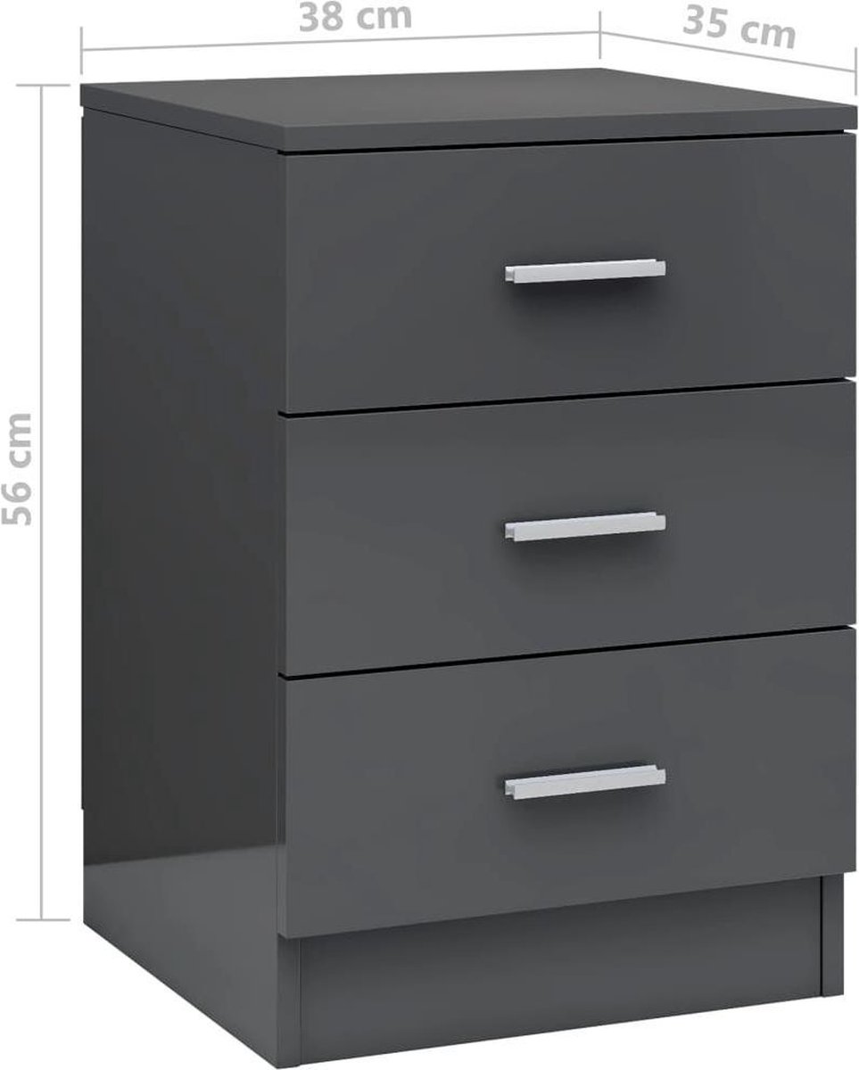 Vidaxl Nachtkastje 38x35x56 Cm Spaanplaat Hoogglans - Grijs