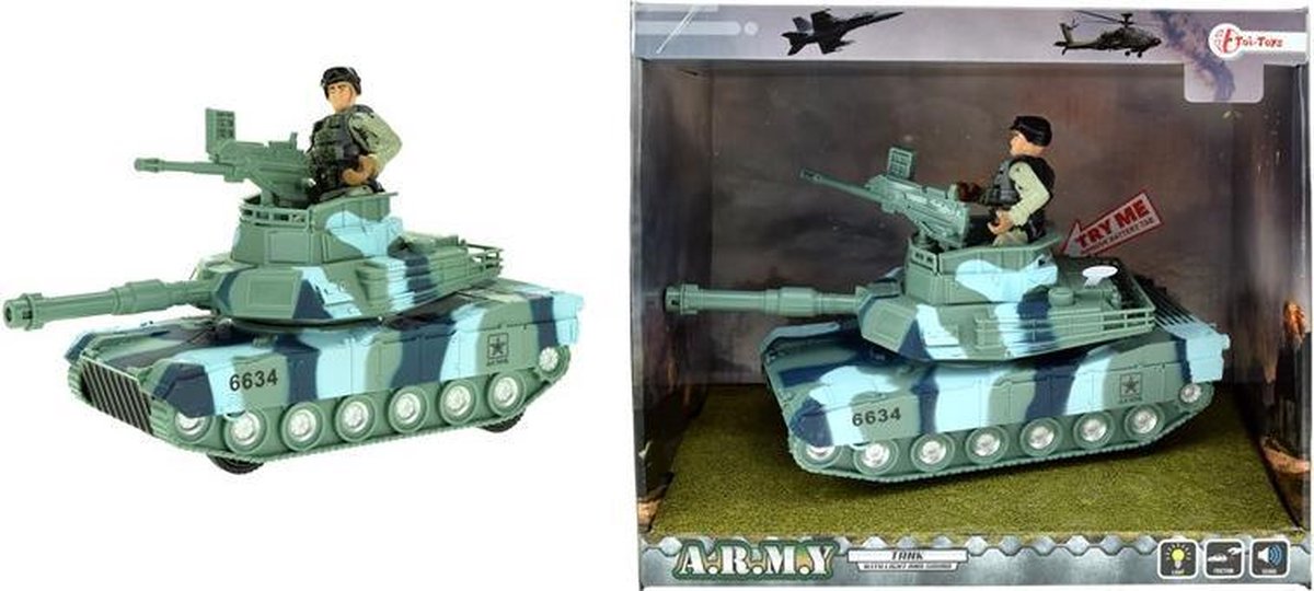 Toi-Toys Militaire Tank met Licht en Geluid - 17 cm - Groen