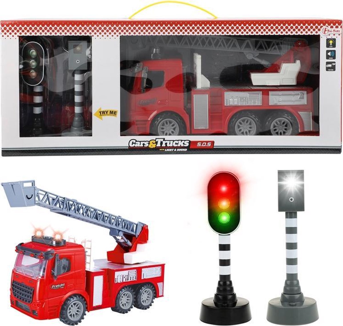 Huismerk Toi-toys Brandweerwagen Met Verkeerslichten - 58 cm - Rood
