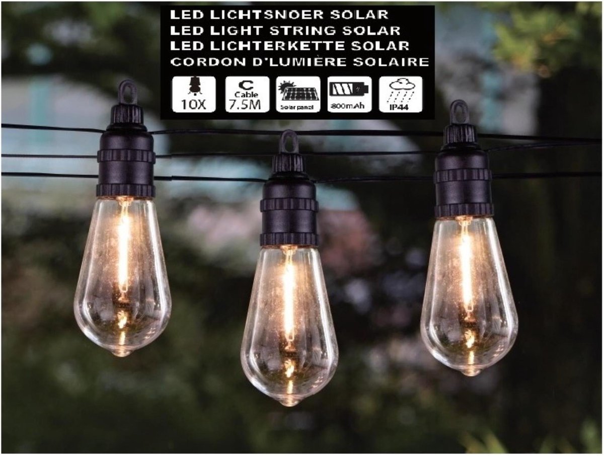 Hofftech Solar Led Lichtsnoer 10 Led Lampen - 7.5 meter
