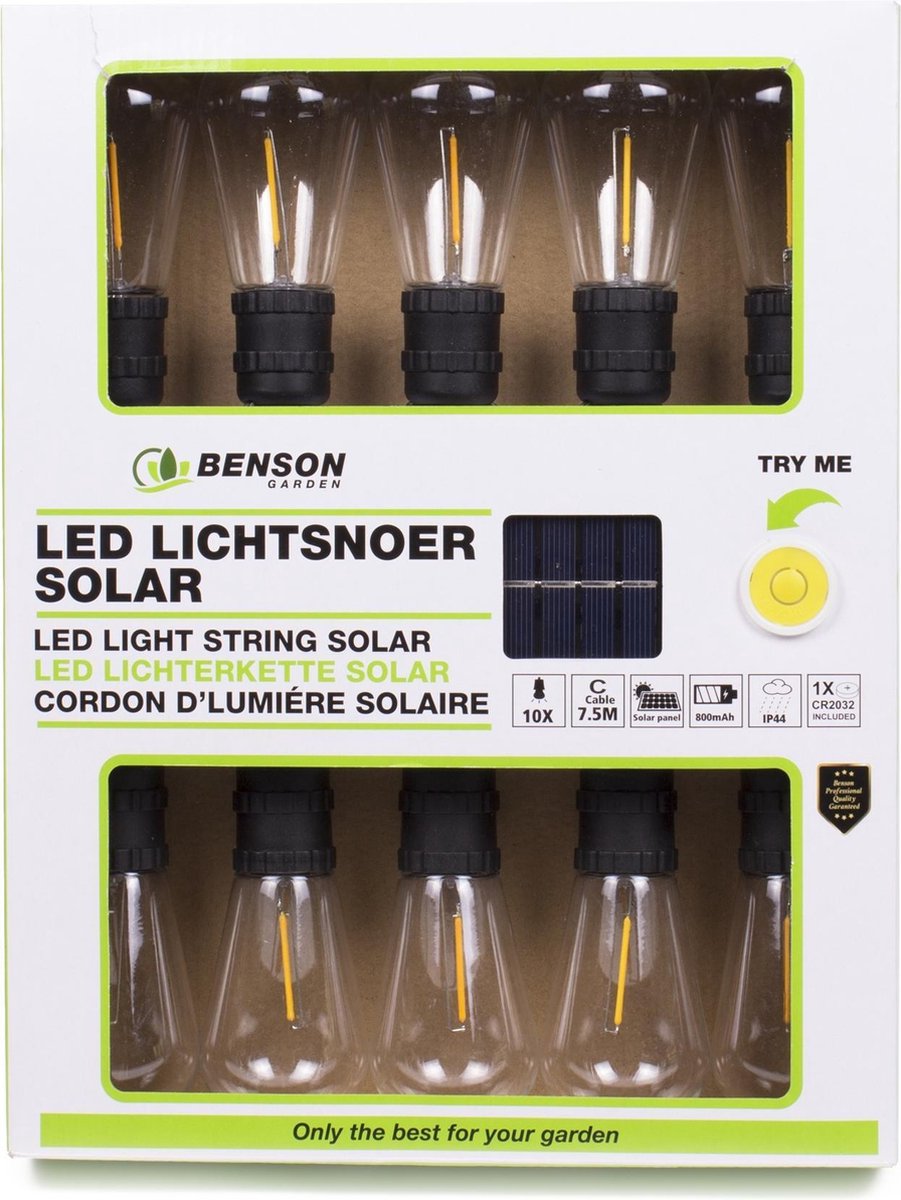 Hofftech Solar Led Lichtsnoer 10 Led Lampen - 7.5 meter