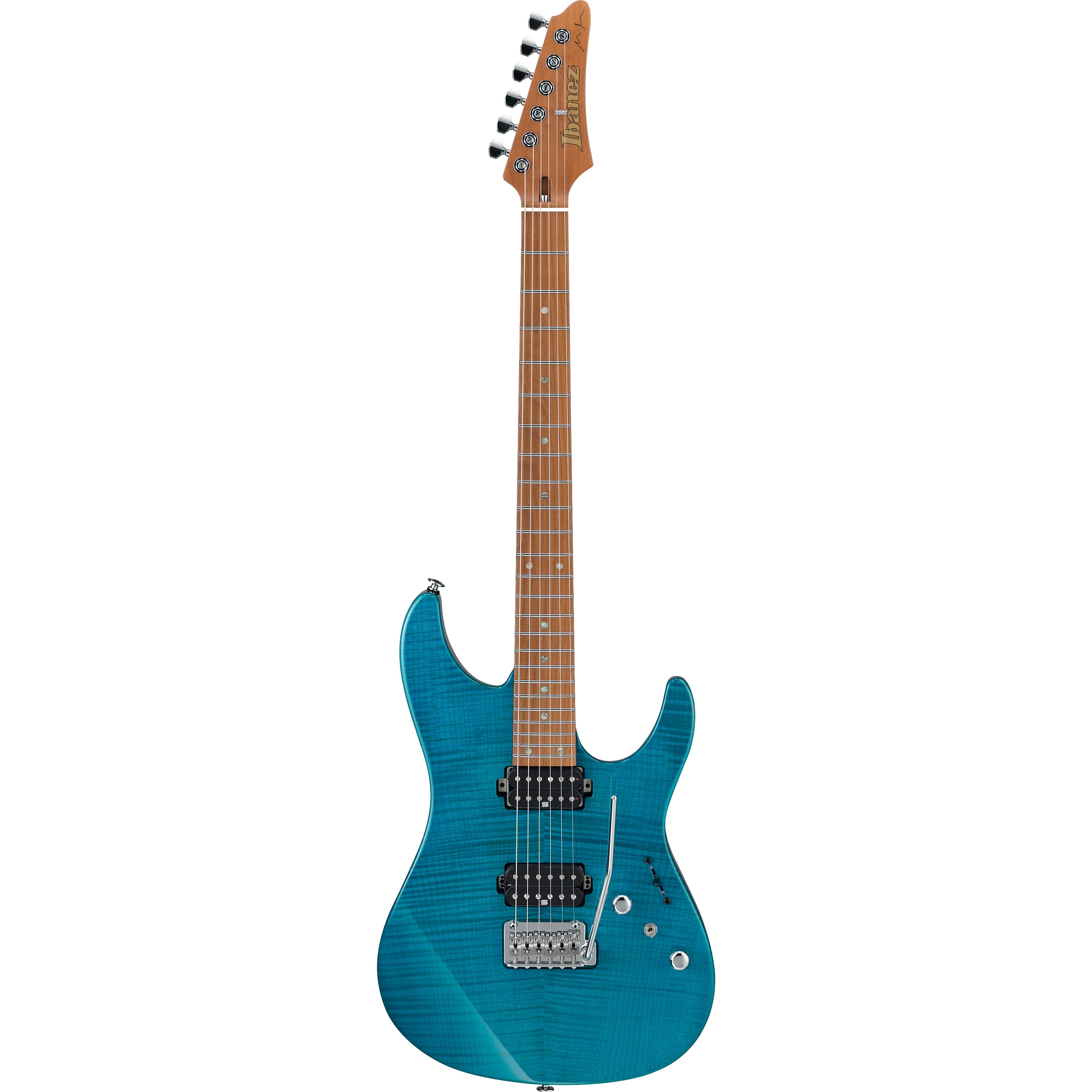 Ibanez Prestige Martin Miller Signature MM1-TAB Transparent Aqua Blue elektrische gitaar met koffer