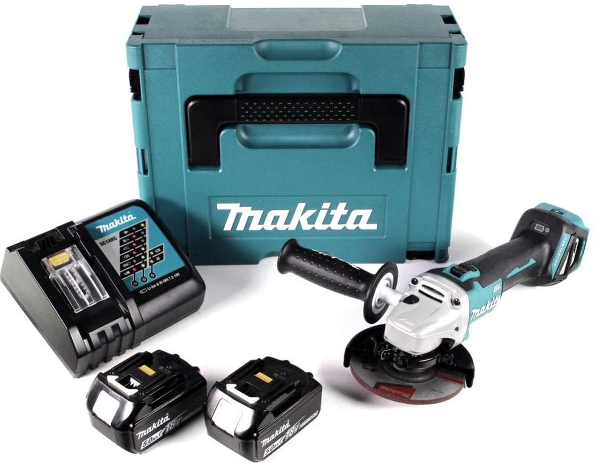 Makita DGA511RTJ 18v Haakse slijper 125mm | 18v 5.0Ah Li-ion in M-box