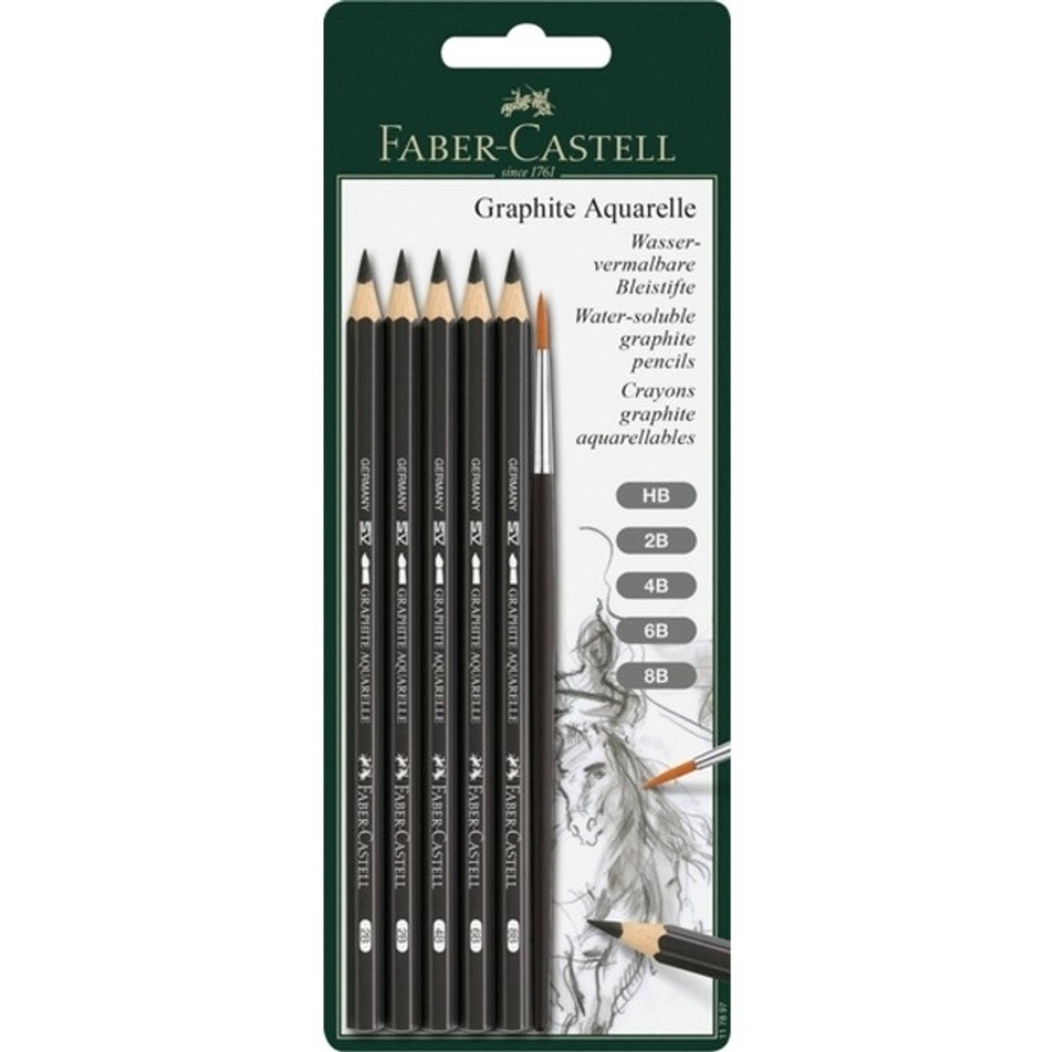 Aquarelpotlood Faber Castell Graphite Blister 5 Stuks + Penseel