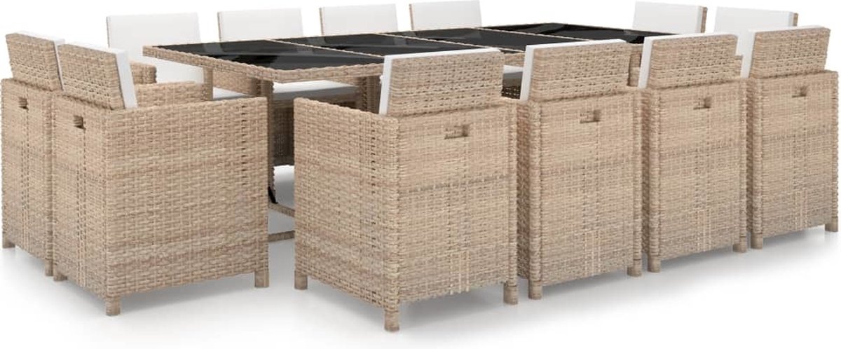 Vidaxl 13-delige Tuinset Met Kussens Poly Rattan - Beige