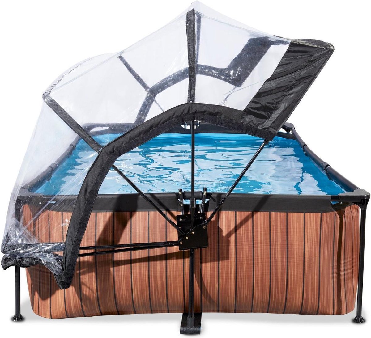 EXIT Toys Wood Zwembad 220x150x65cm Met Overkapping En Filterpomp - - Bruin