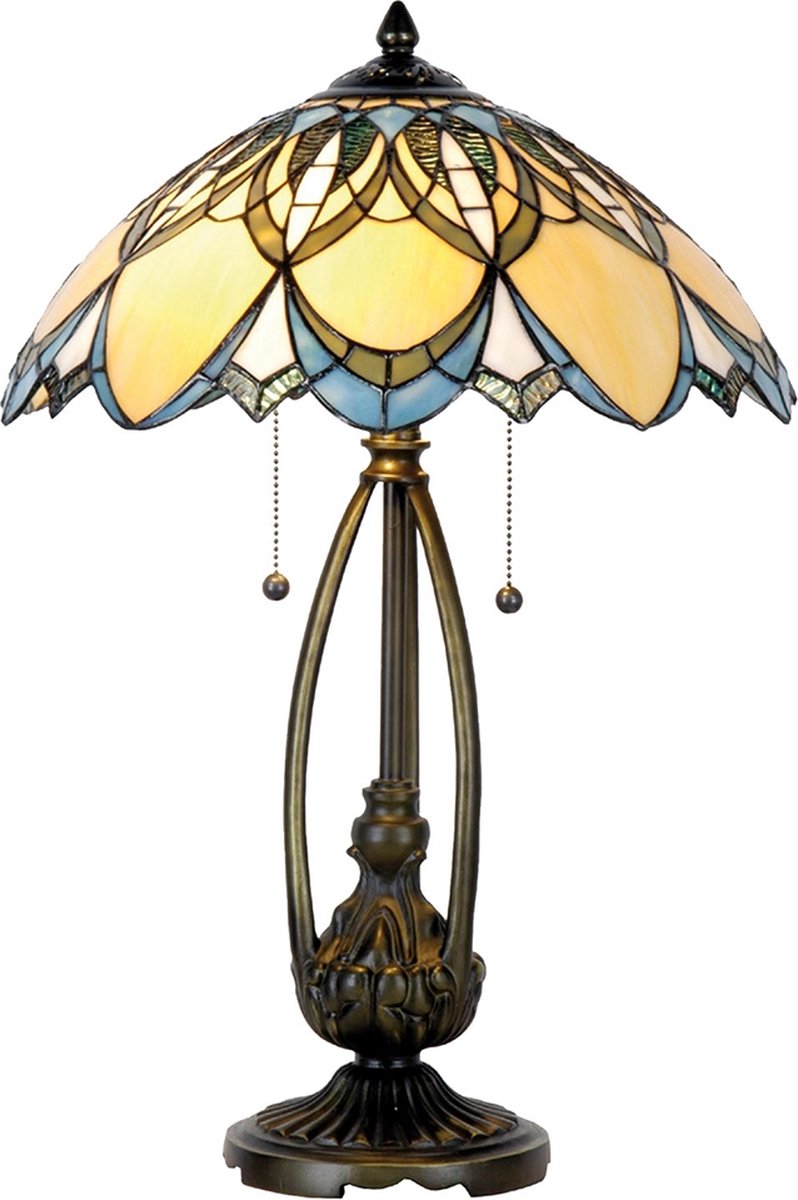 Clayre & Eef Tafellamp Tiffany Compleet 60 X ø 40 Cm -, Groen,, Ivory - Ijzer, Glas - Bruin