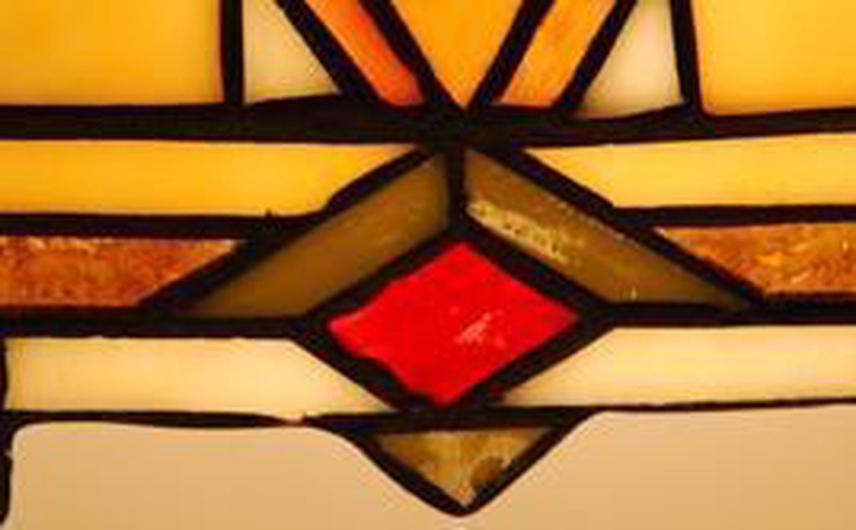 Clayre & Eef Tiffany Tafel Lampje Uit De Modern Lines Serie -, Oranje, Wit, Multi Colour - Ijzer, Glas - Bruin