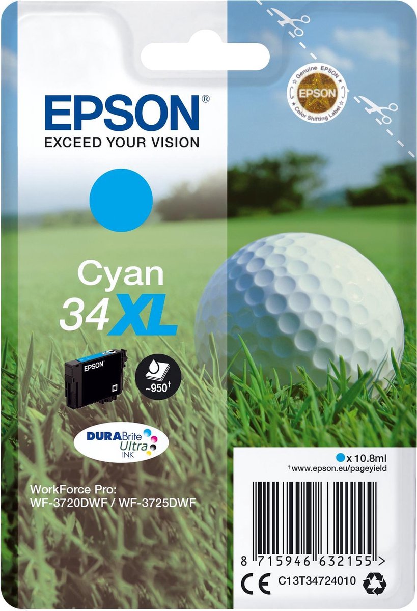 Epson 34XL - Inktcartrdige / Cyaan - Blauw