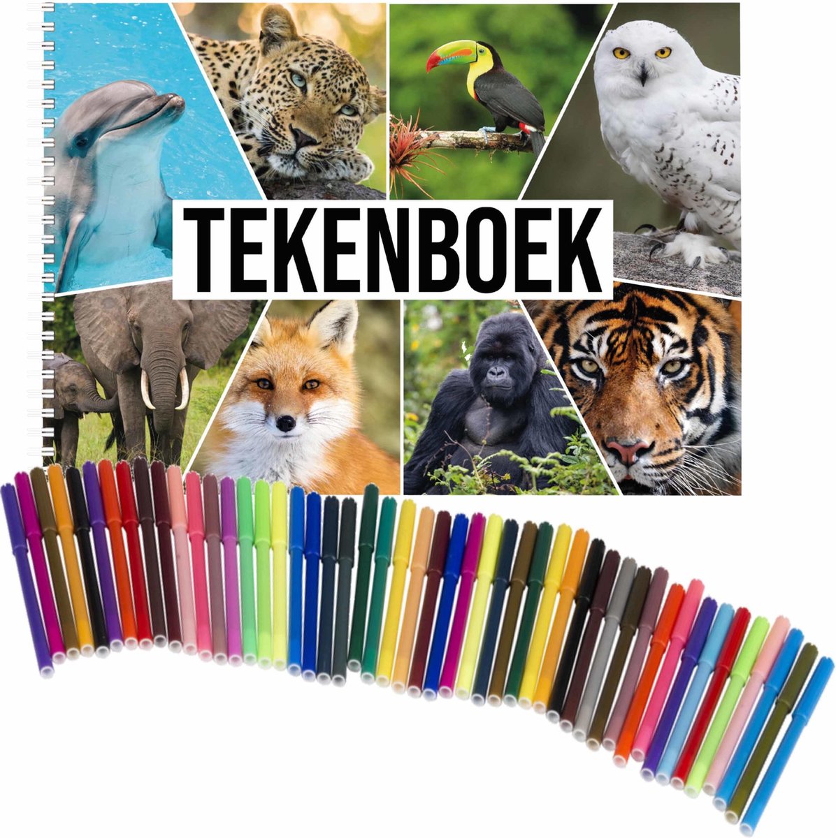 Bellatio Decorations Schetsboek Dieren Liefhebbers A4 50 Paginas Met 50 Viltstiften - Tekenboeken Cadeau Voor Kinderen - Wit