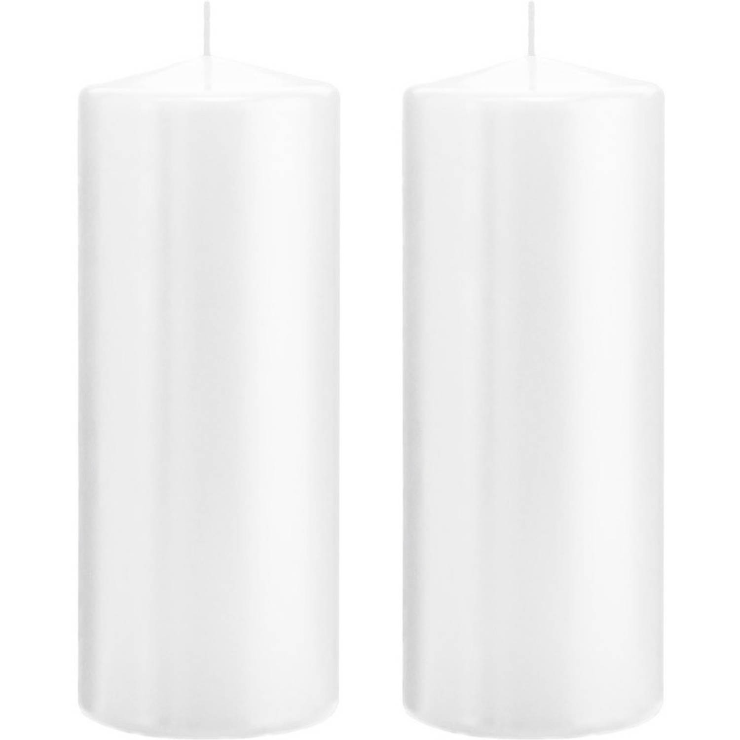 Trend Candles 2xte Cilinderkaarsen/stompkaarsen 8 X 20 Cm 119 Branduren - Geurloze Kaarsen - Woondecoraties - Wit