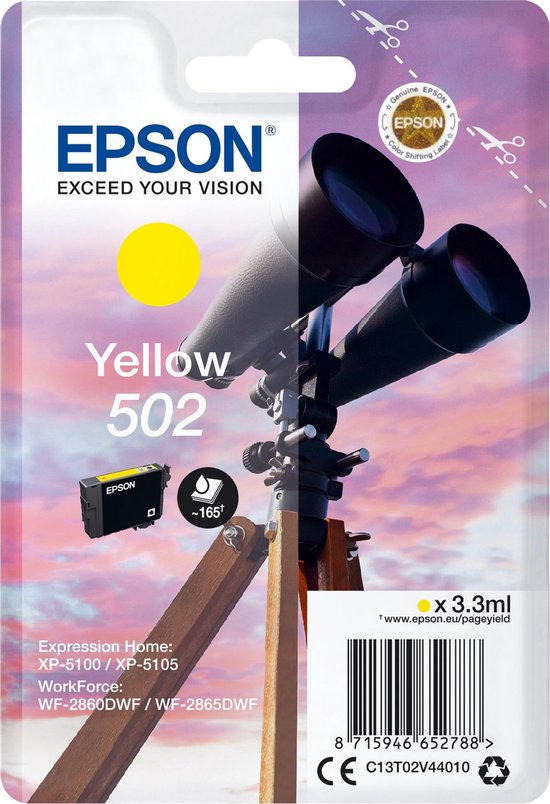 Epson Singlepack Yellow 502 Ink - Geel