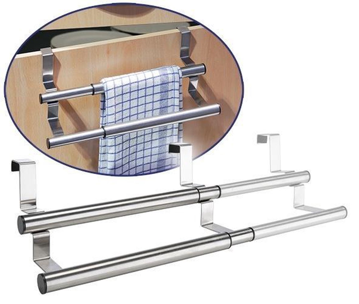 hi Premium Deur Handdoekenrek Verstelbaar - 24-40 cm - Silver