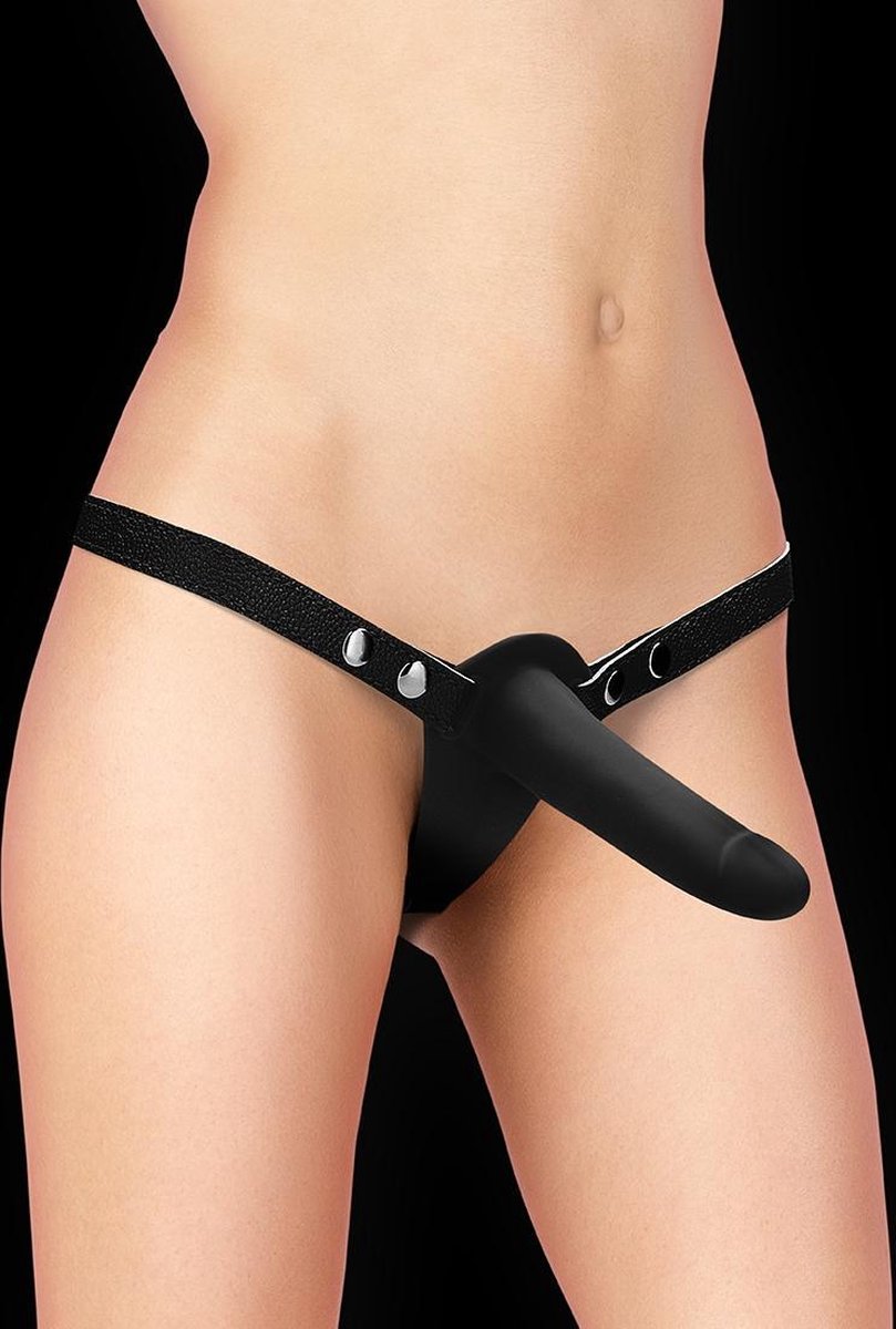 Ouch Dubbele Silicone Strap-on - Zwart