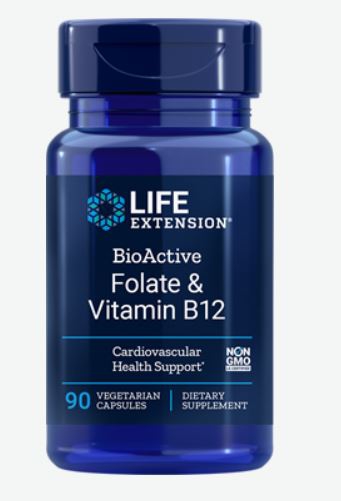 Life Extension BioActive Folate and Vitamin B12 (90 Veggie Capsules) -