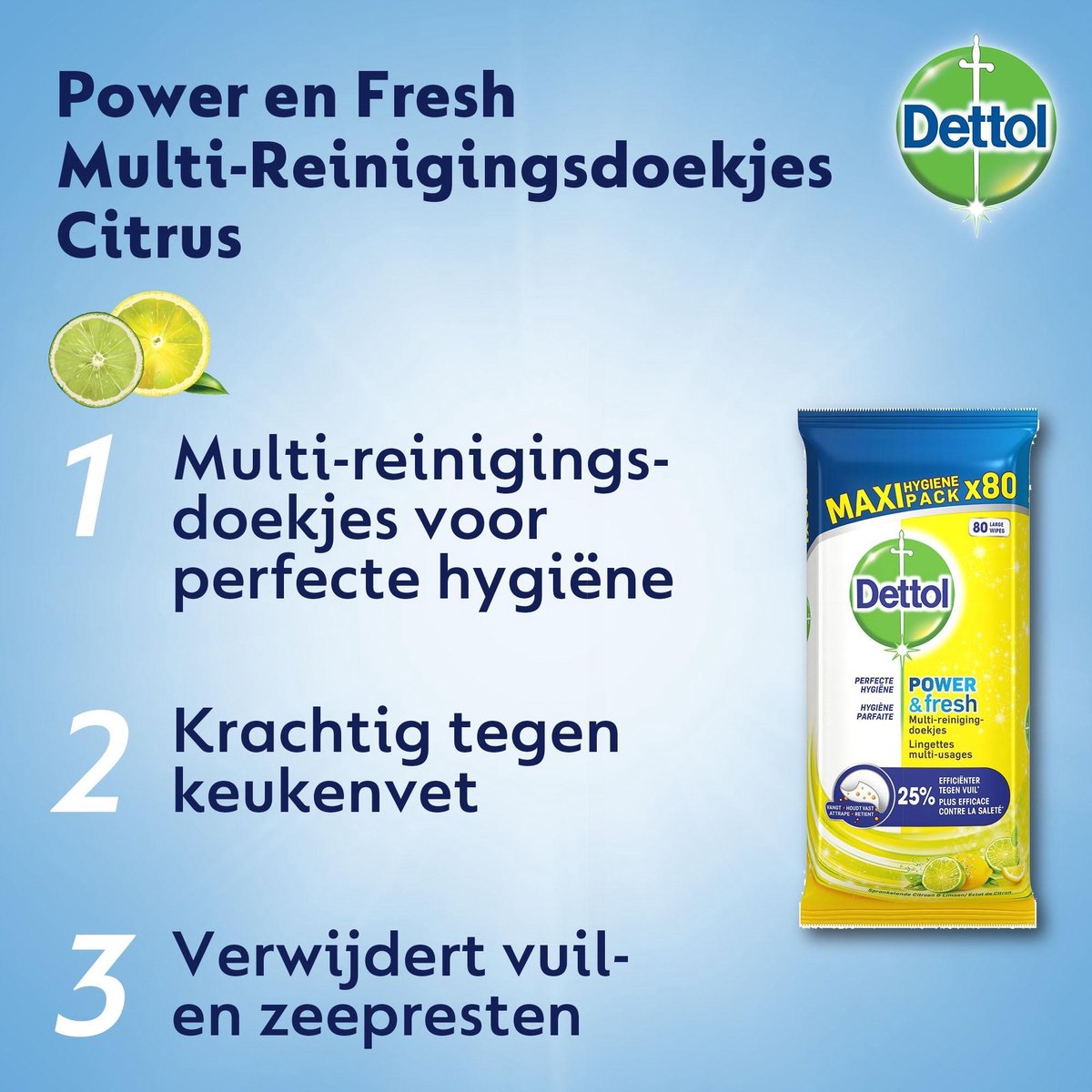 Dettol Multi-Reinigingsdoekjes - Power & Fresh 80 stuks