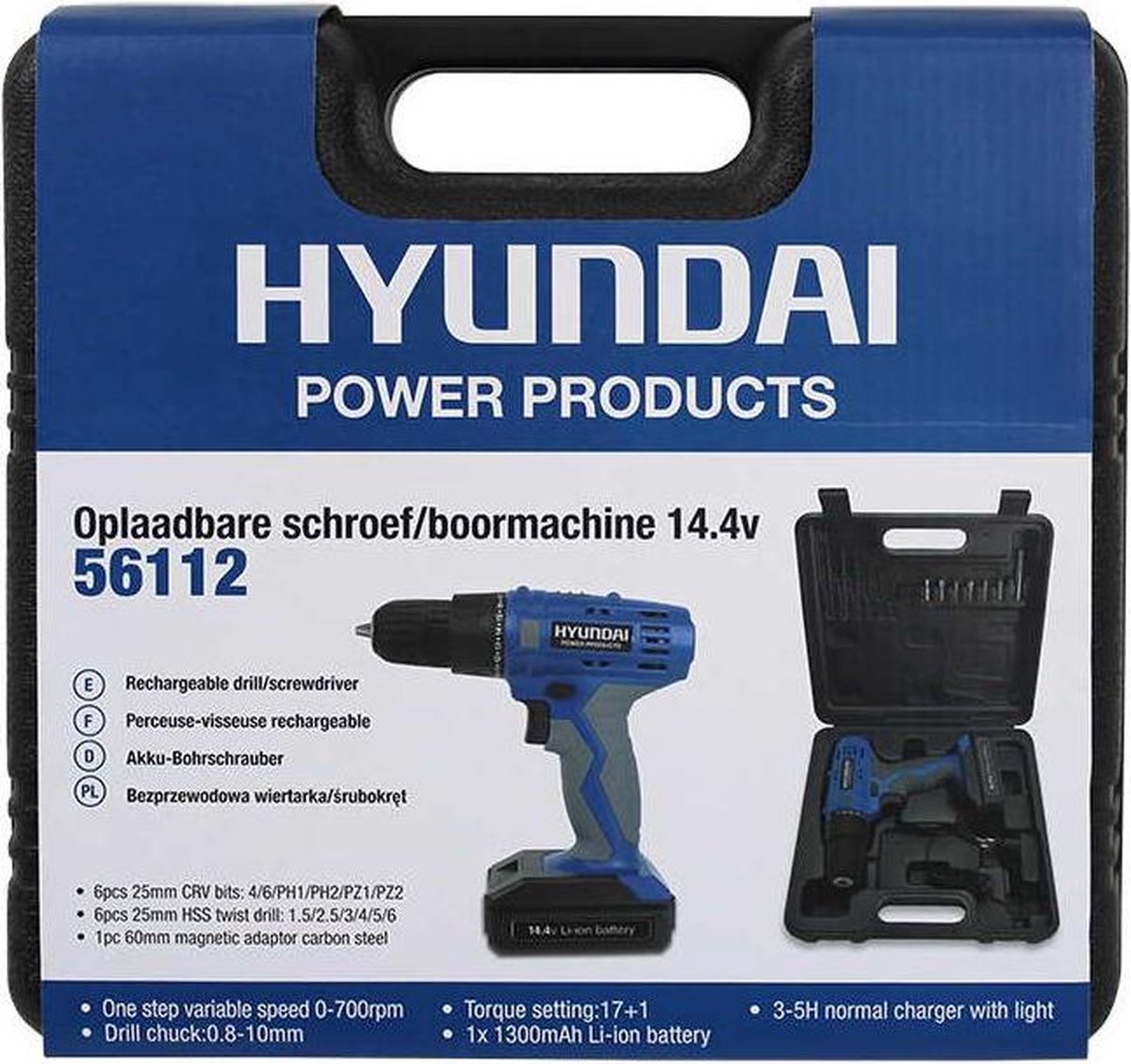 Hyundai Li-Ion Accu Boor-/Schroefmachine - 14,4V - Blauw