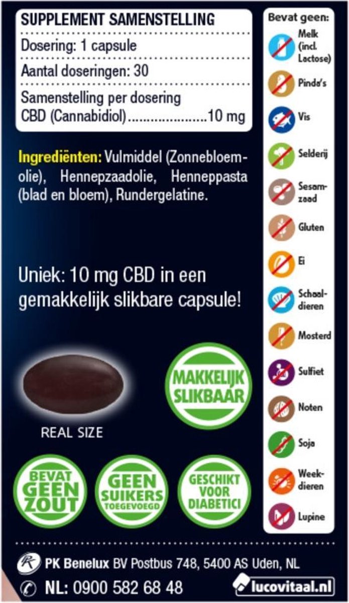 Lucovitaal CBD Capsules 100% PUUR - 10 mg