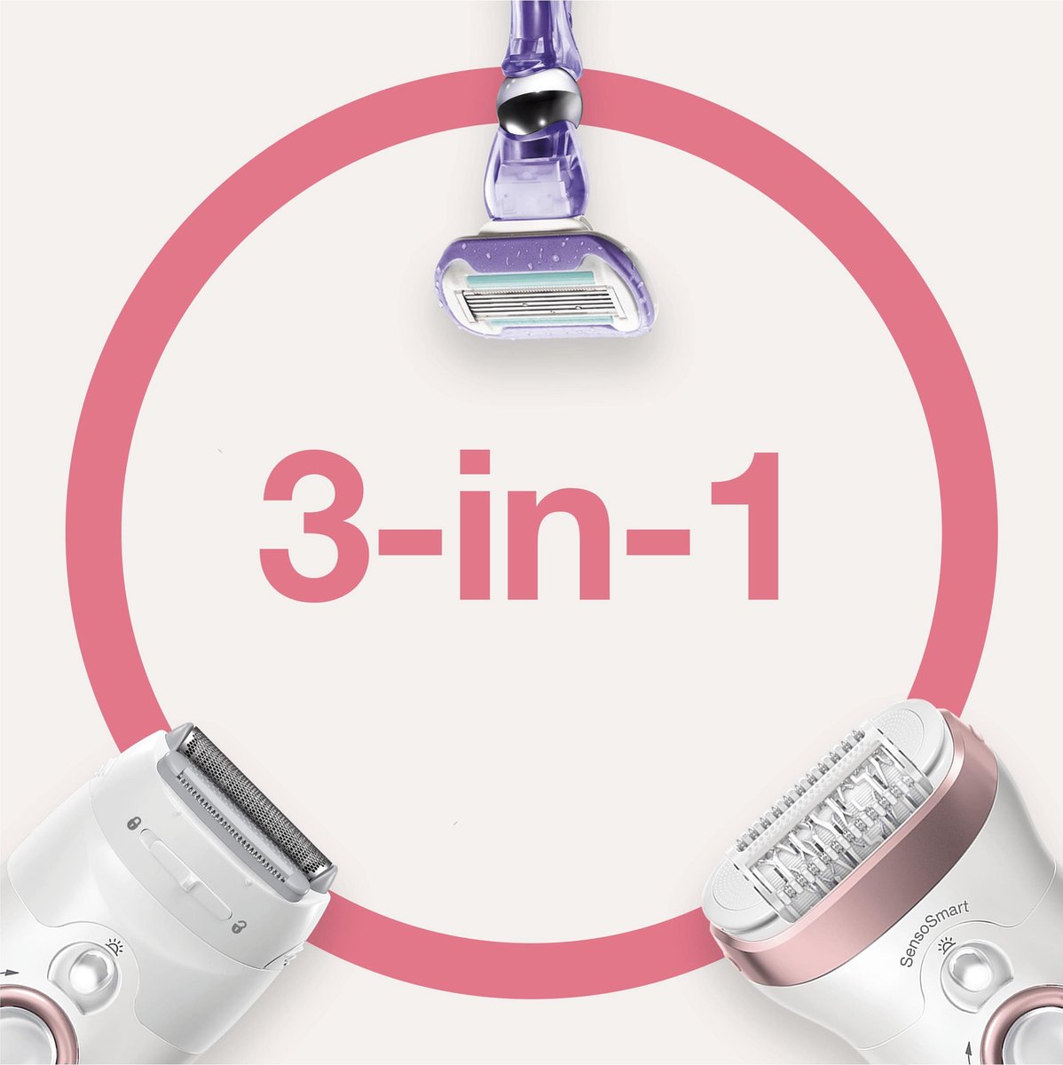 Braun Ladyshave - Silk-épil 9 SensoSmart + 7 Extras - Roze
