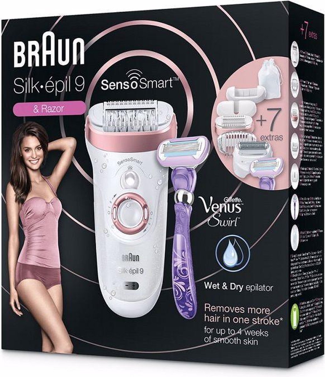 Braun Ladyshave - Silk-épil 9 SensoSmart + 7 Extras - Roze