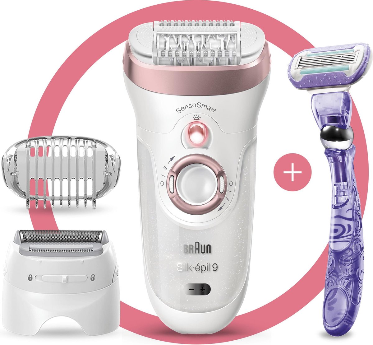 Braun Ladyshave - Silk-épil 9 SensoSmart + 7 Extras - Roze