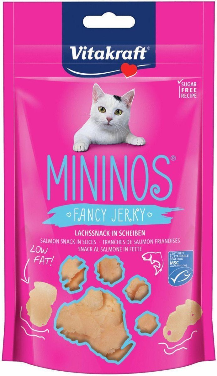 Vitakraft Mininos Fancy Jerky - Kattensnack - Zalm 40 g - Roze
