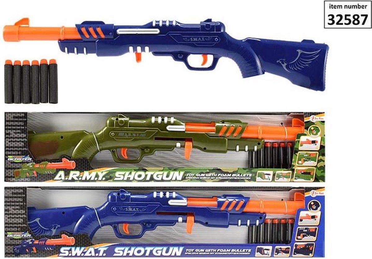 Huismerk Toi-Toys Shotgun Militair/Rood Speelgoed - Incl. 6 Foampijlen - Groen